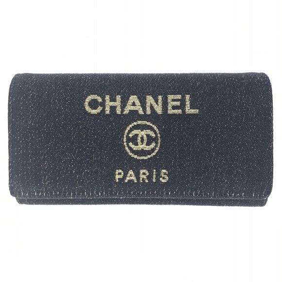 Chanel Deauville lame denim long mark blue wallet flap wallet Coco bifold - Picture 2 of 8